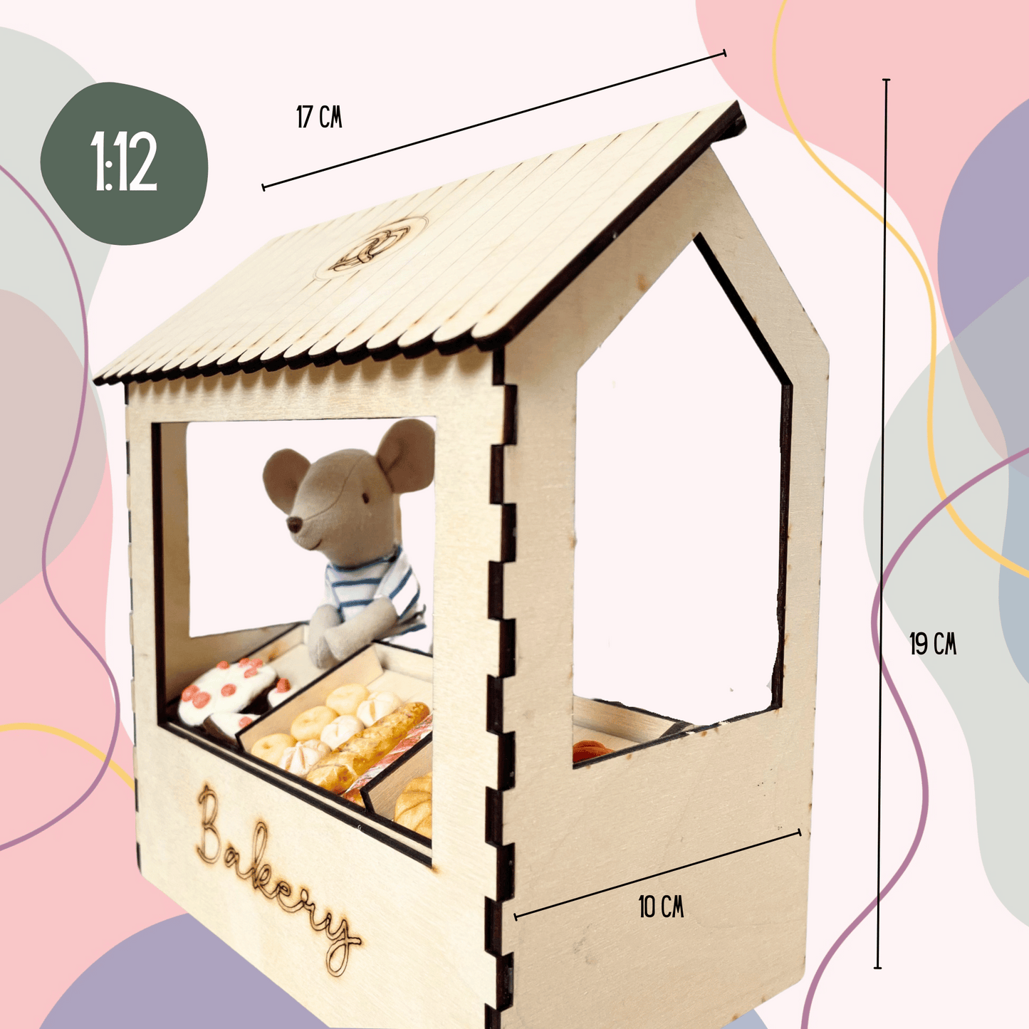 Houten bakkerskraam – poppenhuis meubel in schaal 1:12