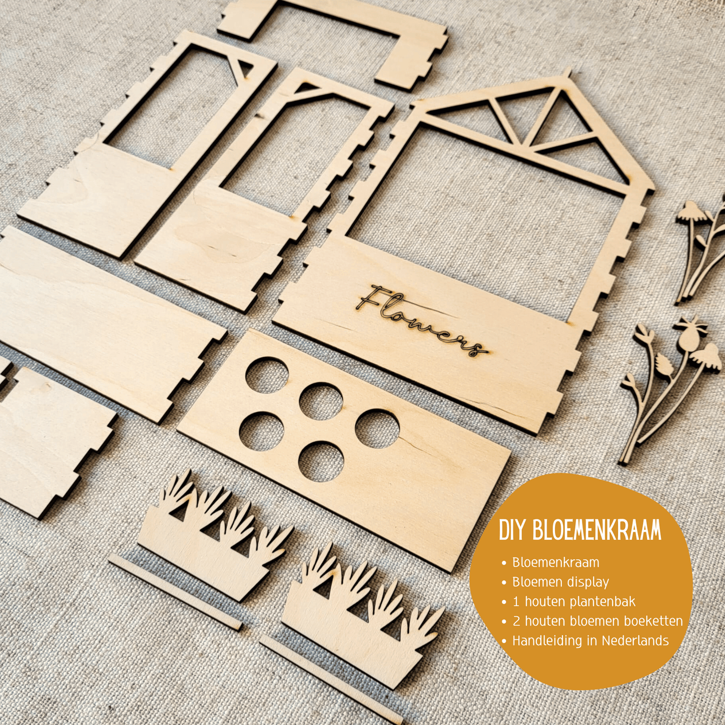 Houten bloemenkraam – poppenhuis accessoire in schaal 1:12