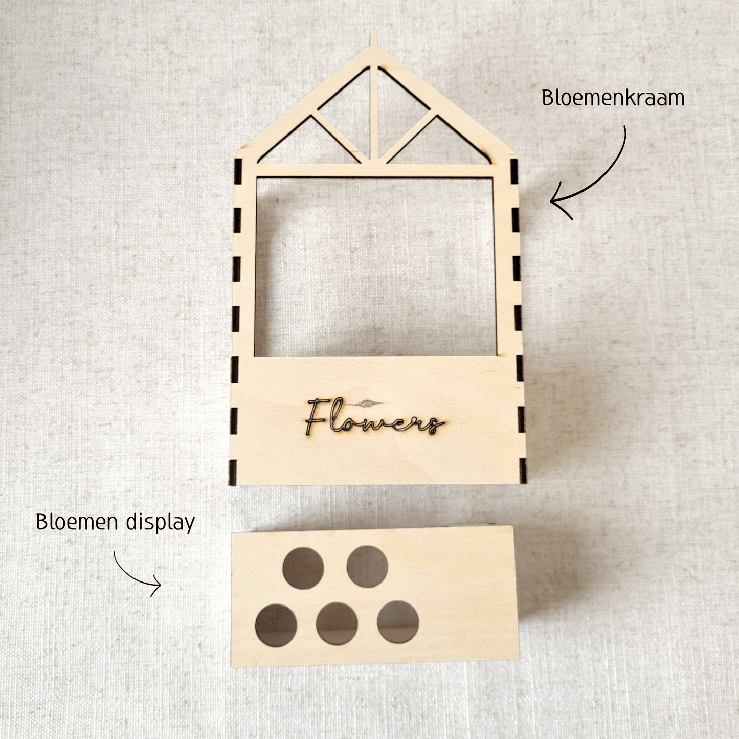 Houten bloemenkraam – poppenhuis accessoire in schaal 1:12