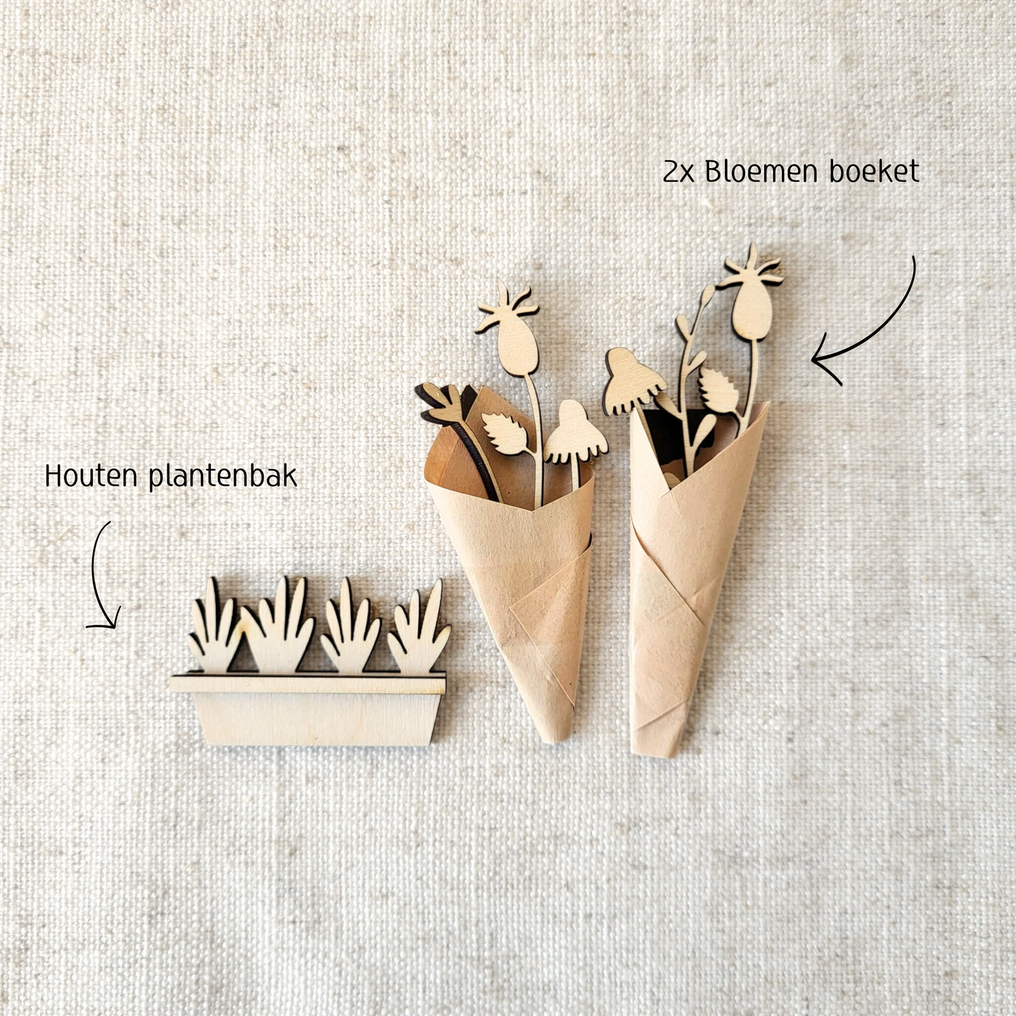 Houten bloemenkraam – poppenhuis accessoire in schaal 1:12