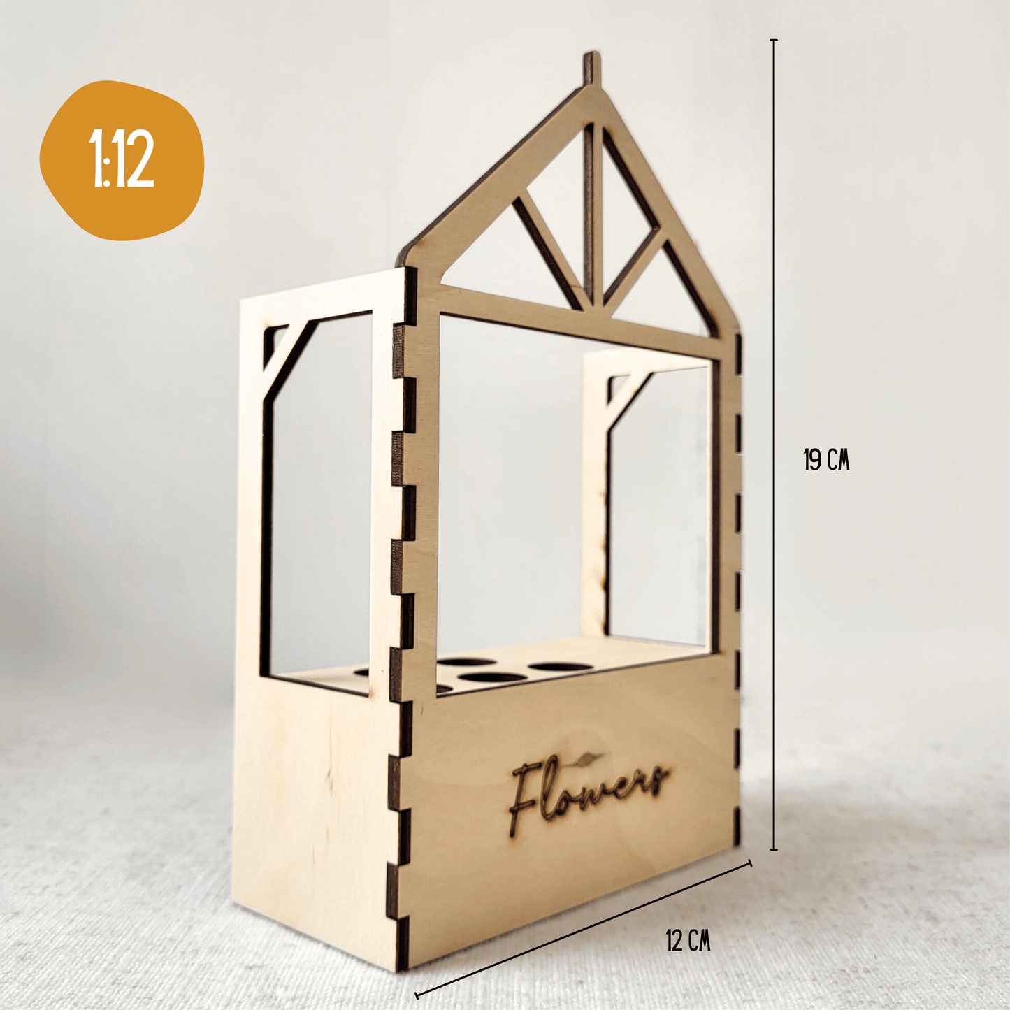 Houten bloemenkraam – poppenhuis accessoire in schaal 1:12