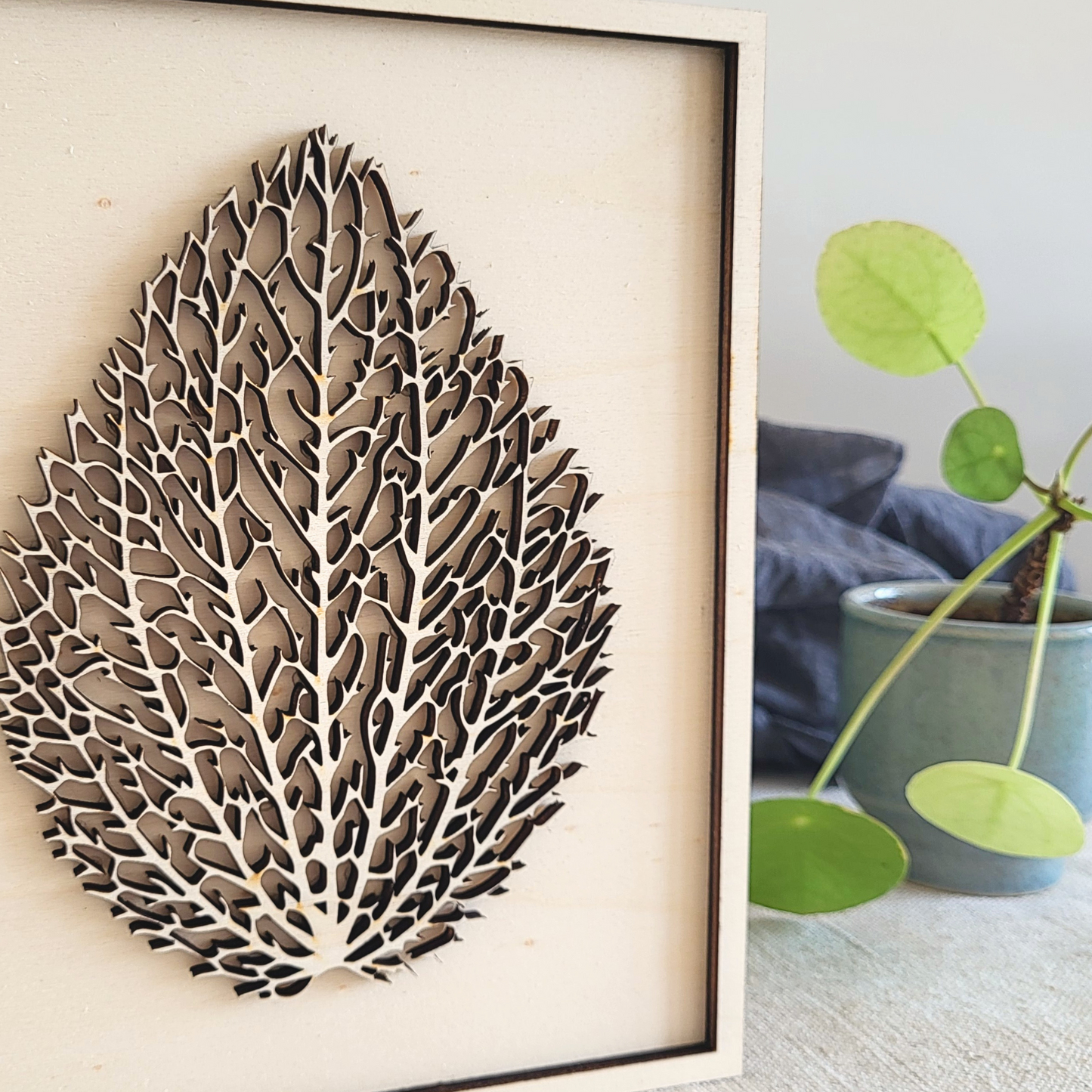 Gedroogde Blad in Lijst van Hout.