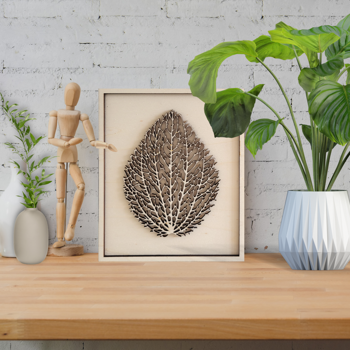 Gedroogde Blad in Lijst van Hout.