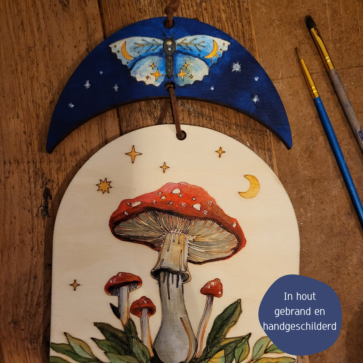 Houten Wandhanger – Vlinder Paddenstoel