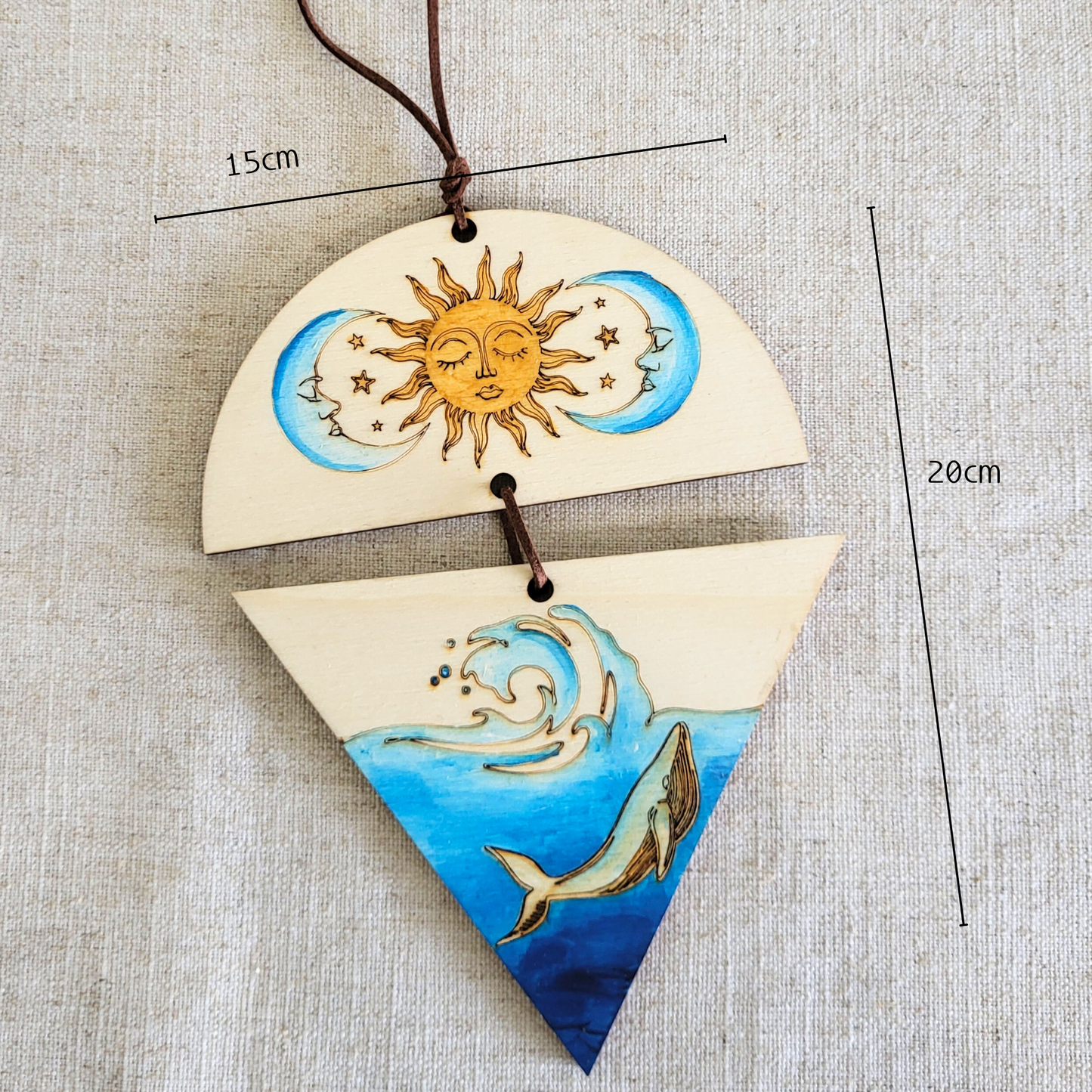 Houten Wandhanger – Zon, Maan, Zee en Walvissen