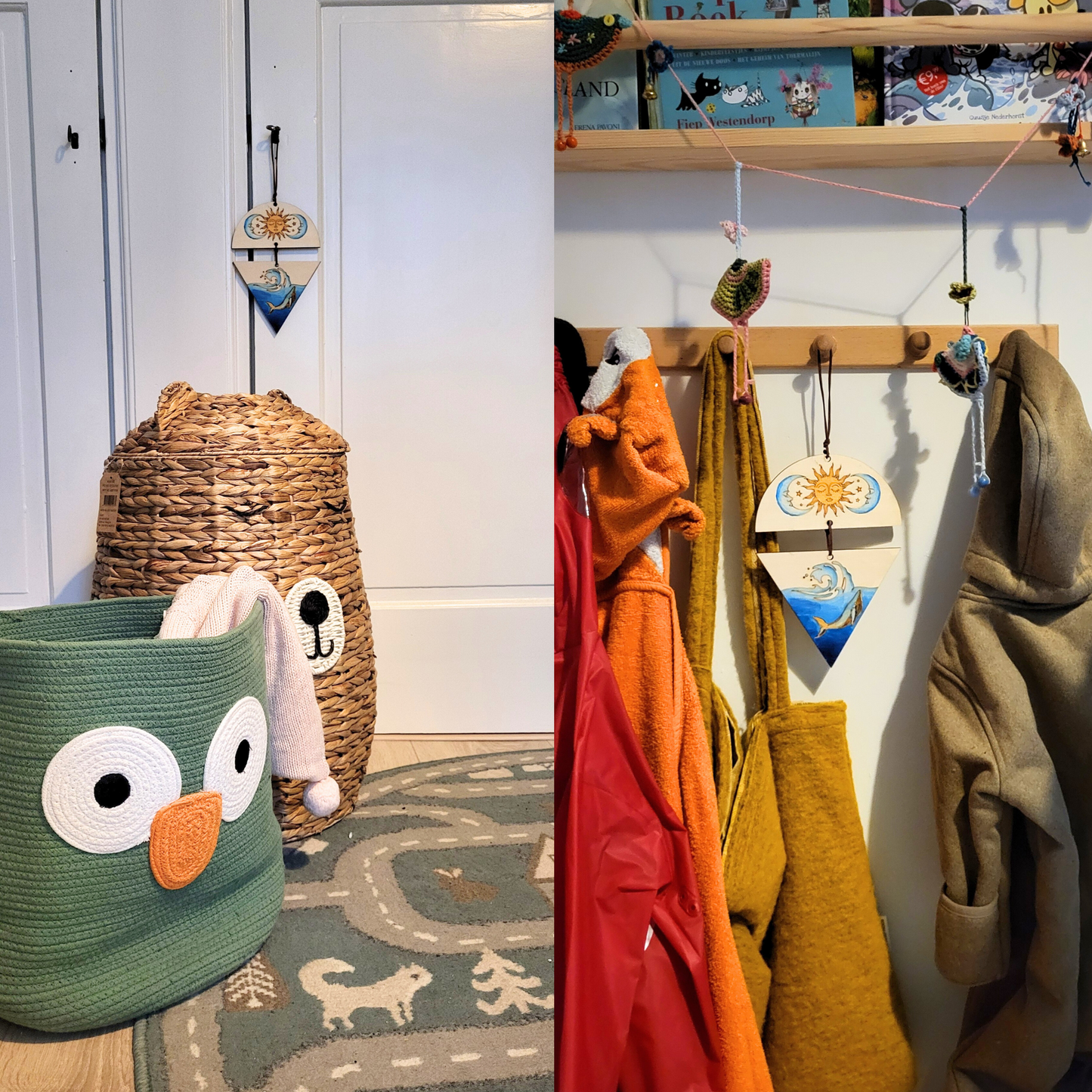 Houten Wandhanger – Zon, Maan, Zee en Walvissen