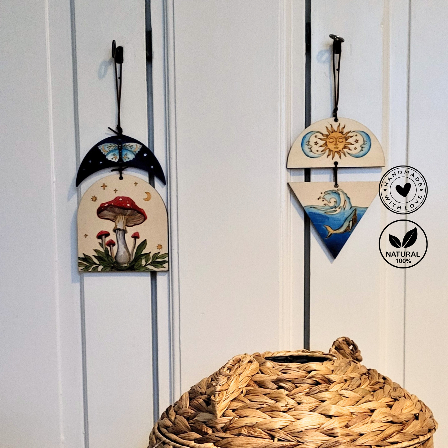 Houten Wandhanger – Zon, Maan, Zee en Walvissen