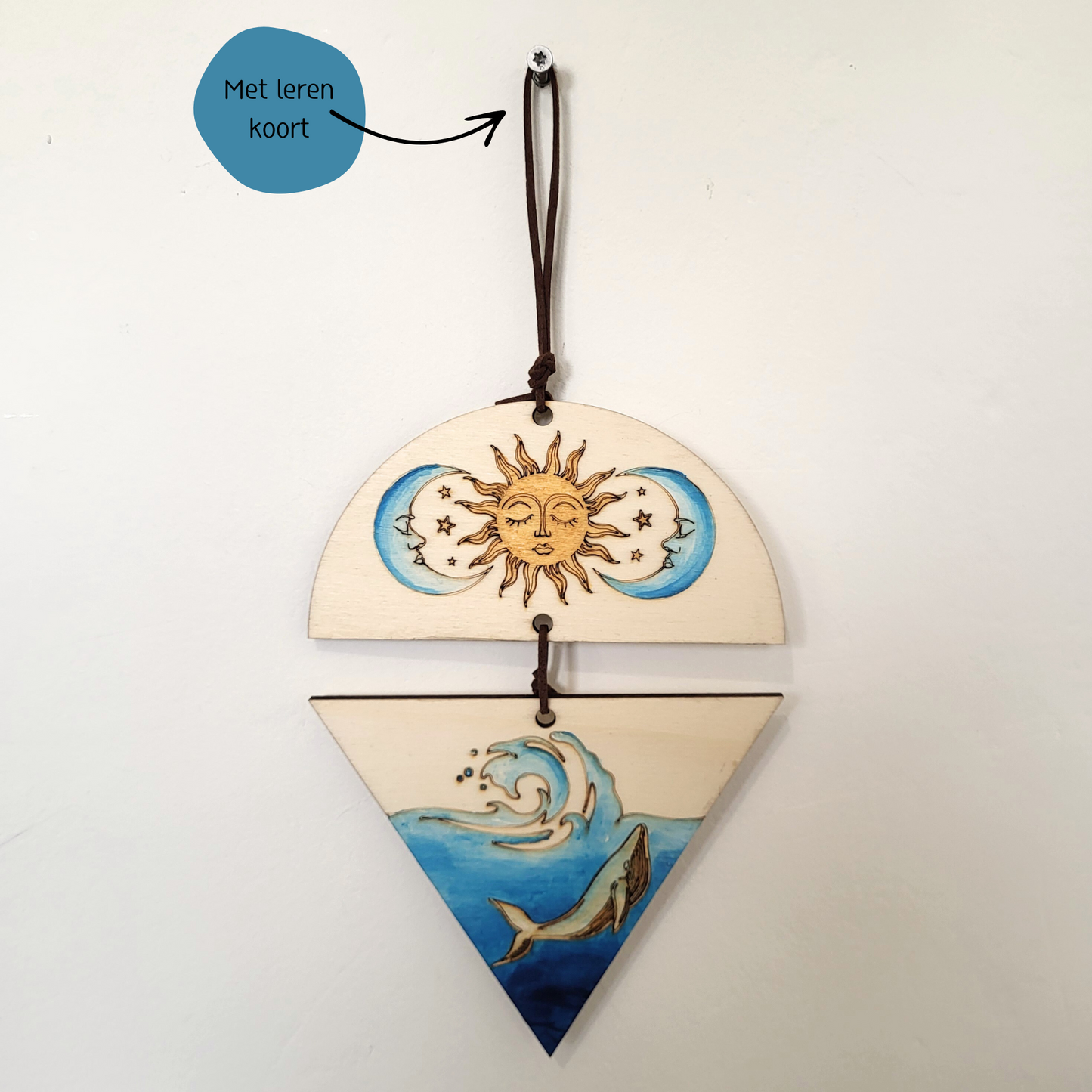 Houten Wandhanger – Zon, Maan, Zee en Walvissen