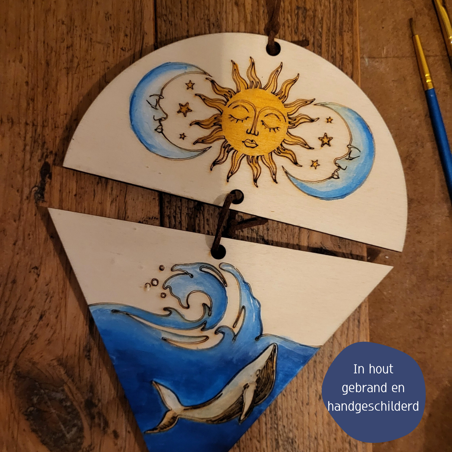 Houten Wandhanger – Zon, Maan, Zee en Walvissen