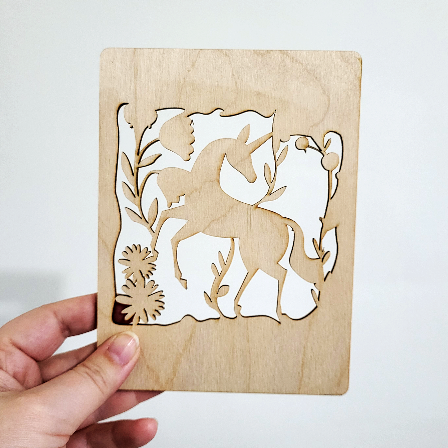 Houten Illustratie: Dansende Unicorn