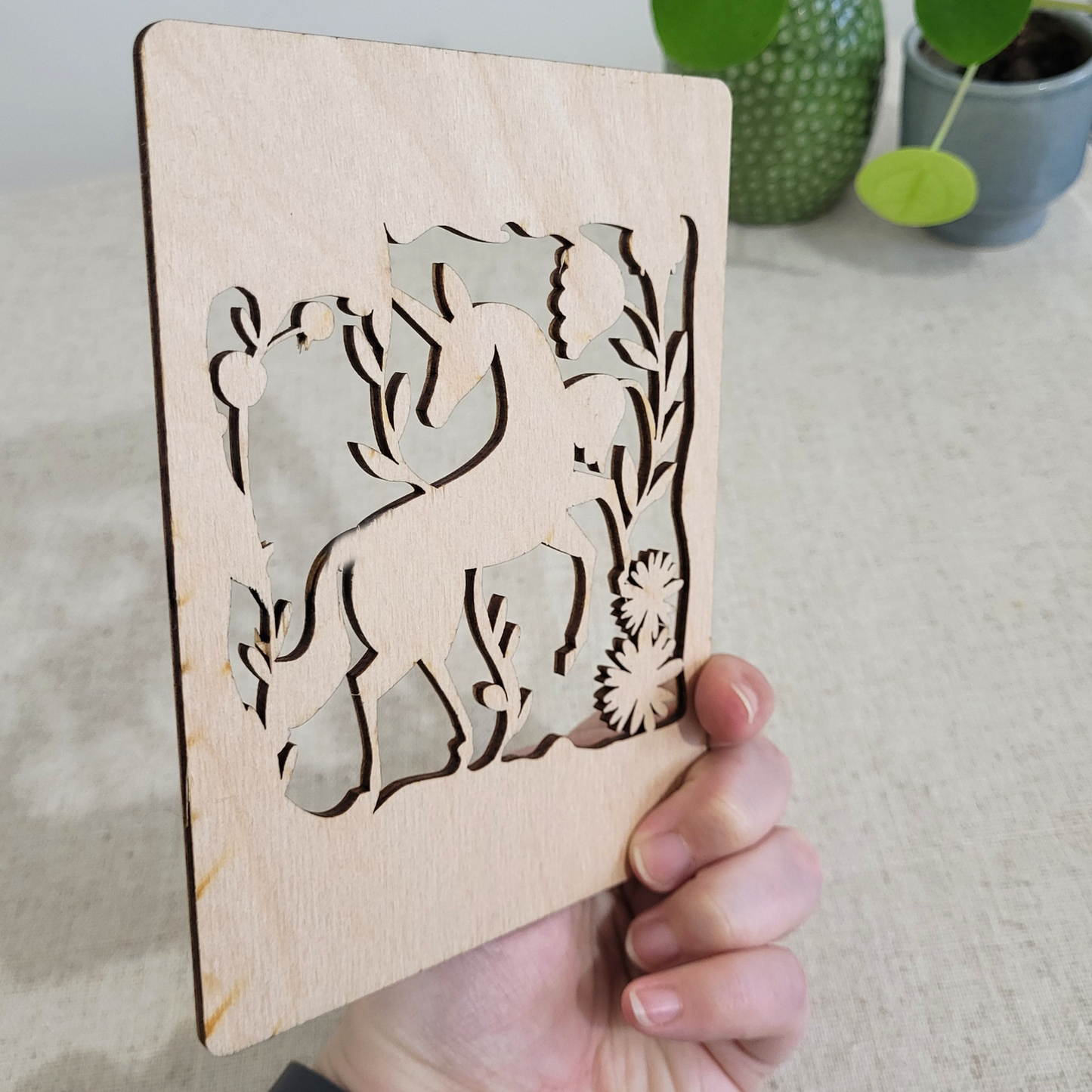 Houten Illustratie: Dansende Unicorn