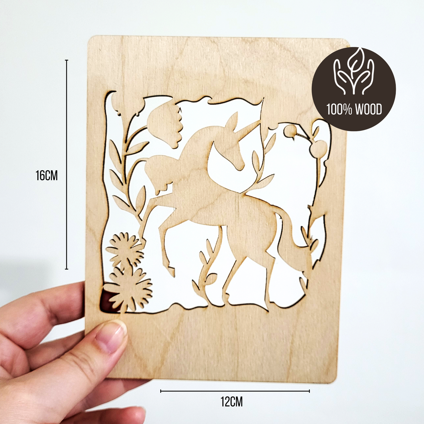 Houten Illustratie: Dansende Unicorn