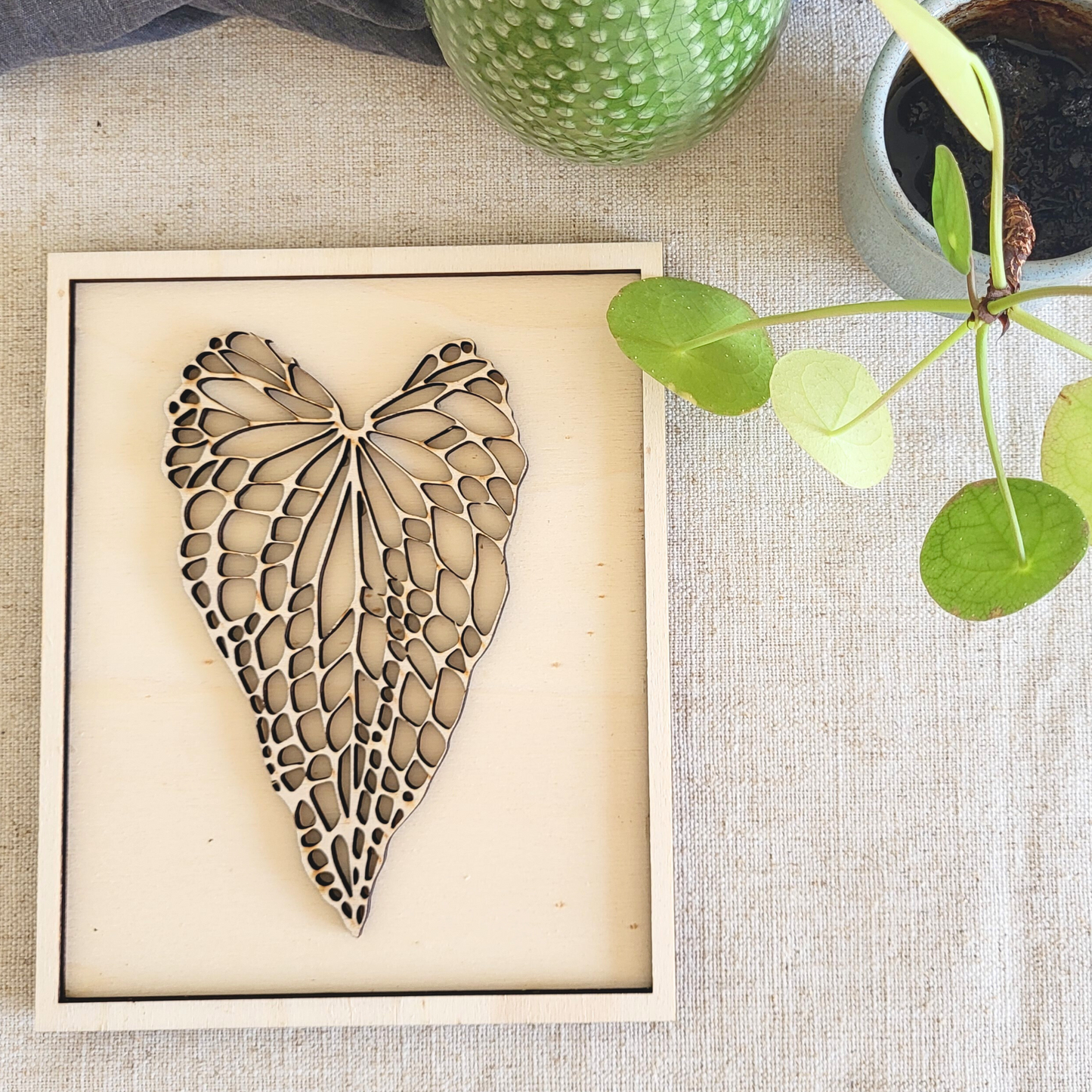 Caladium Blad in Lijst van Hout.