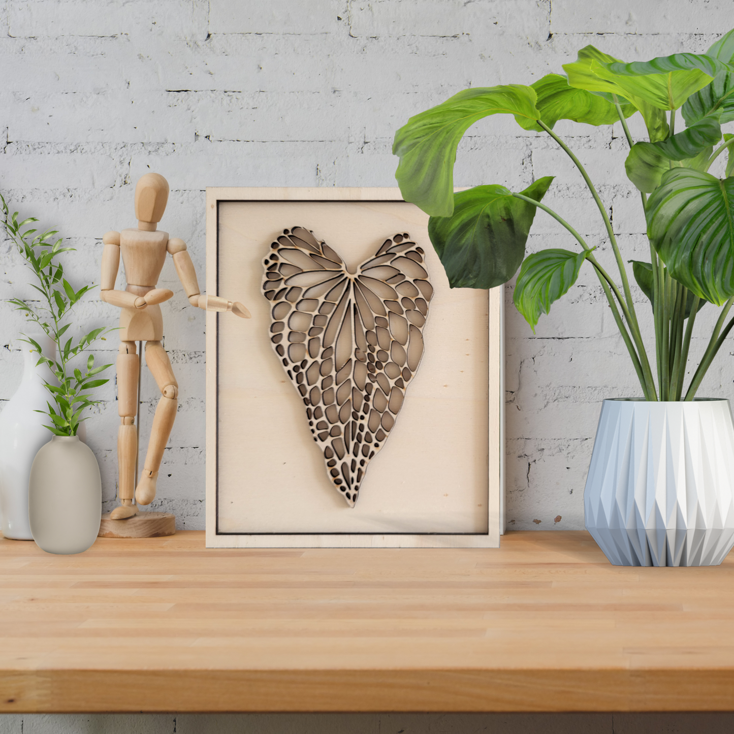 Caladium Blad in Lijst van Hout.