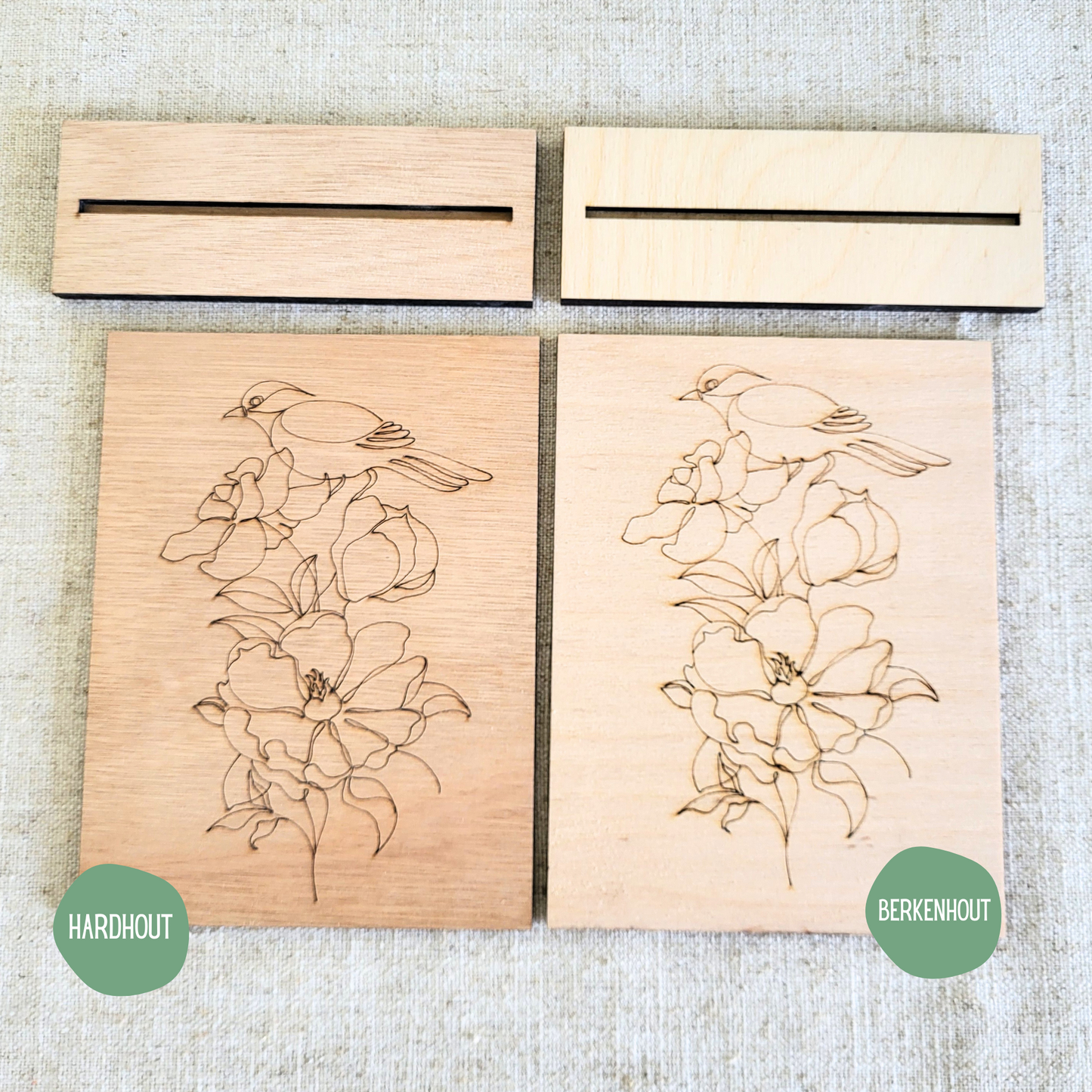 Houten Illustratie: Vogel met bloem